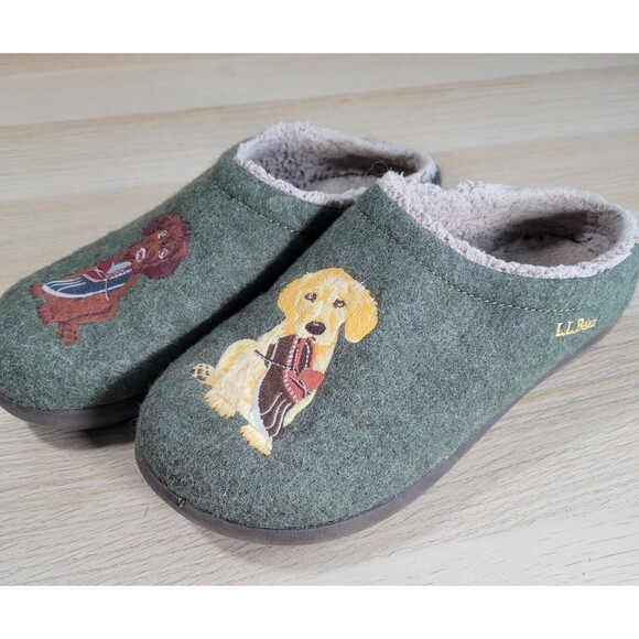 L L Bean Daybreak Scuff Slippers US 8 Embroidered Puppies Dogs Clogs House Shoes - Picture 1 of 8